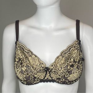 Vintage Victoria's Secret Brown & Gold Lace Full Coverage Bra 36C